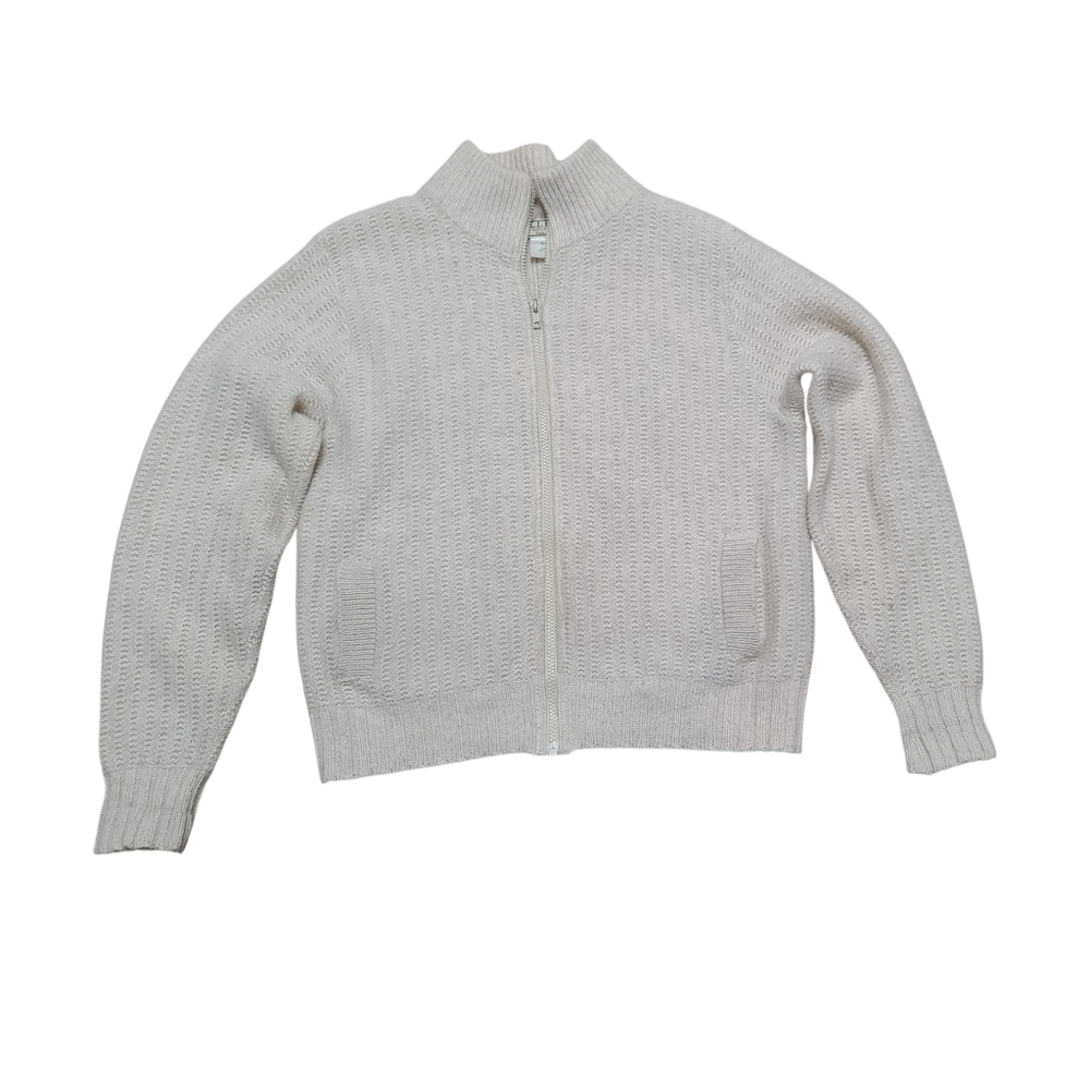 Vintage Full Zip L.l. Bean Women's Cream Sweater, 100% Wool Made In Maine, USA